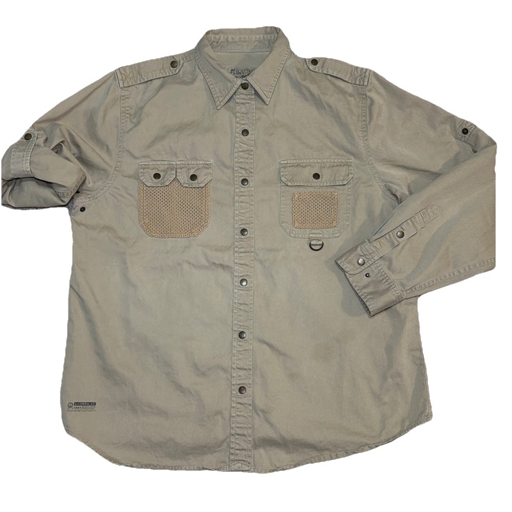 Vintage RALPH LAUREN Safari Field Shirt Khaki Utility‎ L Pockets Womens fishing